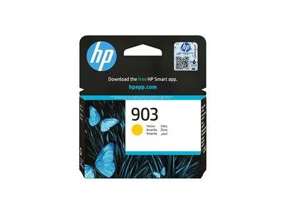 HP 903 gelbe Tintenpatrone mit blauen Schmetterlingen und dem Text 
