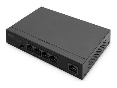 Schwarzer Netzwerk-Switch mit mehreren Ethernet-Anschlüssen, wird zum Verbinden von Computern oder Geräten in einem lokalen Netzwerk (LAN) verwendet.