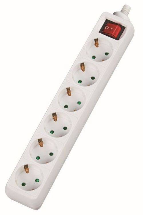 Dexlan Steckdosenleiste 6-fach, mit Schalter, Anschlussleitung 3,0 m, weiß