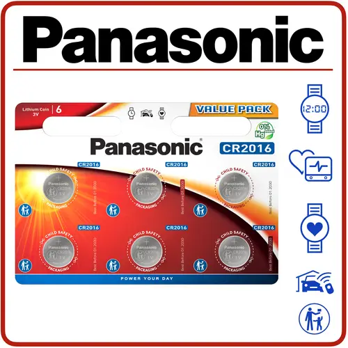 Panasonic Knopfzelle Lithium 3V CR2016 | DL2016 | BR2016 | LM2016 6er-Pack Panasonic Knopfzelle Lithium 3V CR2016 | DL2016 | BR2016 | LM2016 6er-Pack