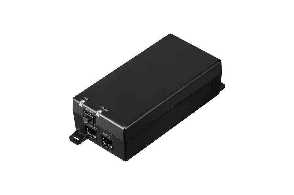 Schwarzes rechteckiges elektronisches Gerät mit einem aufklappbaren vorderen Bedienfeld und zwei Anschlüssen an einem Ende, gezeigt auf weißem Hintergrund.