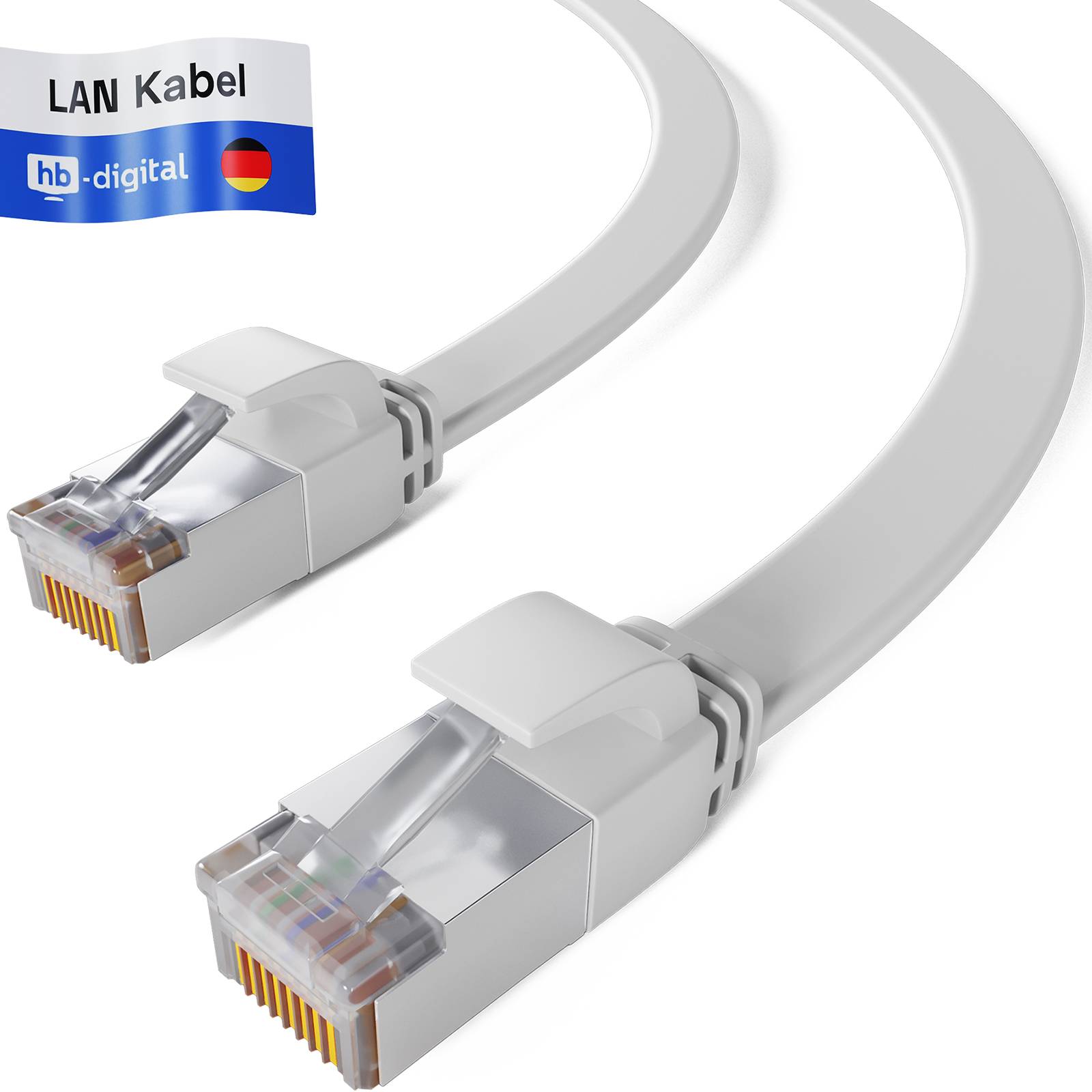 hb-digital Netzwerkkabel flach 1m Patch Kabel CAT7 RJ45 U/FTP PVC weiß