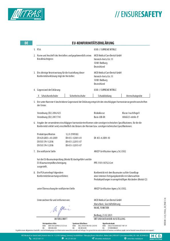 Einweghandschuh SUPREME NITRILE Gr.M blau Nitril EN374 PSA III 100 St.NITRAS