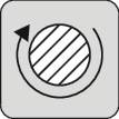 Symbol mit einem kreisförmigen Pfeil um einen gestreiften Kreis, der Rotation oder Aktualisierung andeutet.