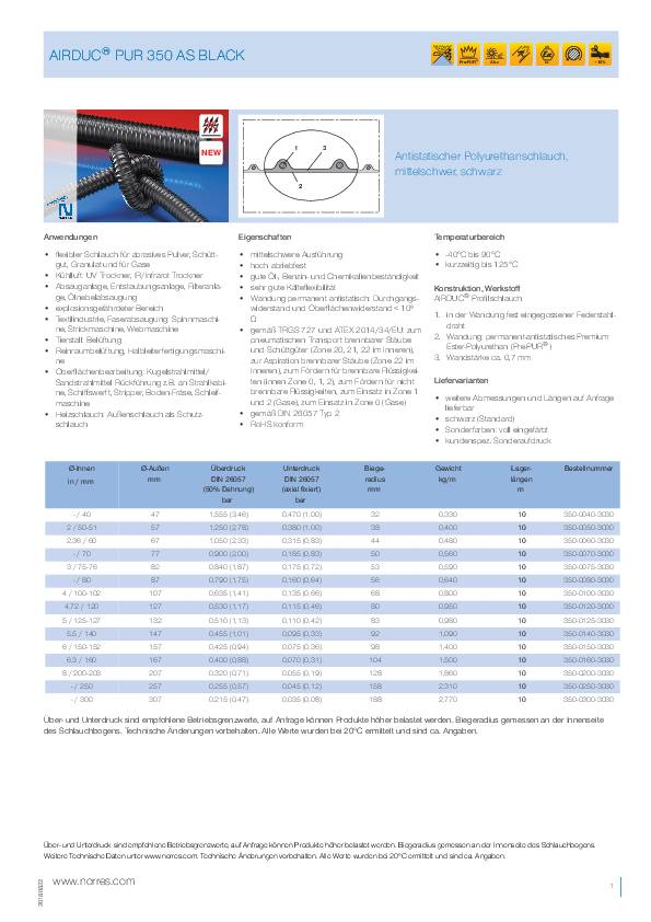 PU-Förderschlauch ID 250mm AD 257,00mm 3.5mm L.10m
