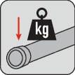 Ein Gewichtssymbol mit 'kg' ist über einem zylindrischen Objekt dargestellt, was darauf hinweist, dass eine Kraft oder Druck von oben auf den Zylinder einwirkt.