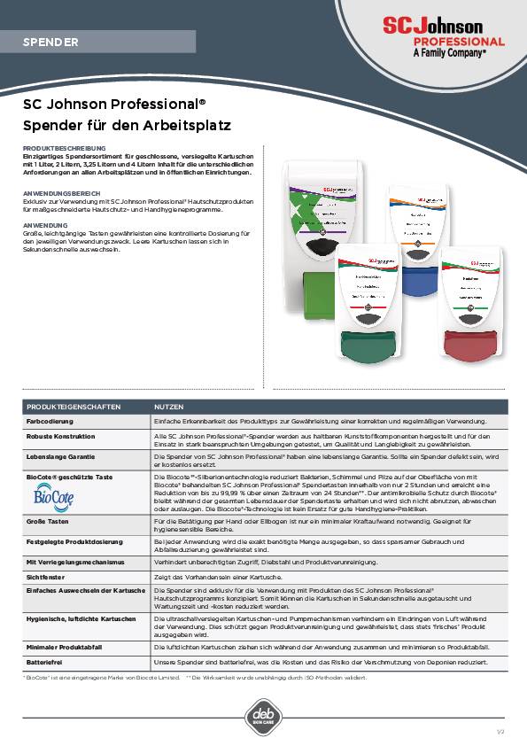 Spender Hauptpflege H233xB115xT130ca.mm 1l weiß/rot SC JOHNSON