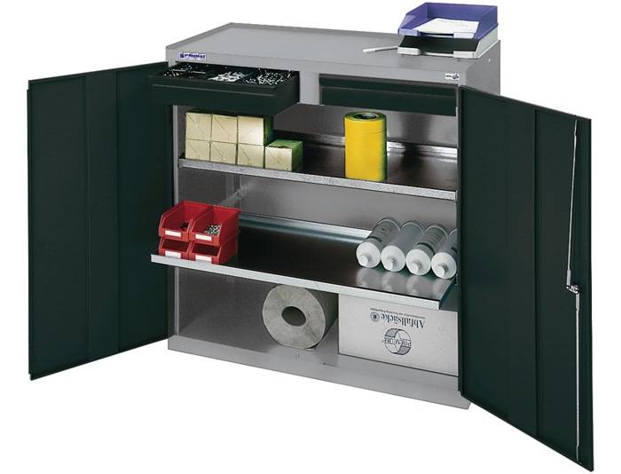 Werkzeug-/Beistellschrank H1000xB1000xT500mm 2Schubl.,2BD grau/blau STUMPF