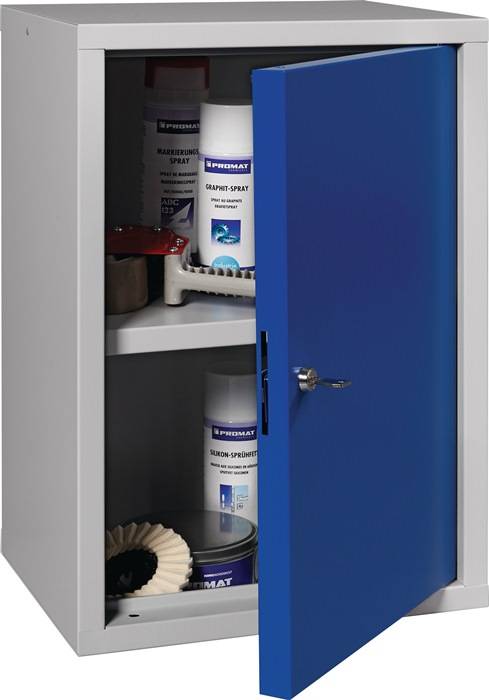 Hängeschrank H600xB400xT300mm Vollblech,1 BD Stahlbl.lichtgrau/enzianblau