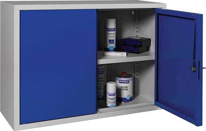 Hängeschrank H600xB800xT300mm Vollblech,1 BD Stahlbl.lichtgrau/enzianblau