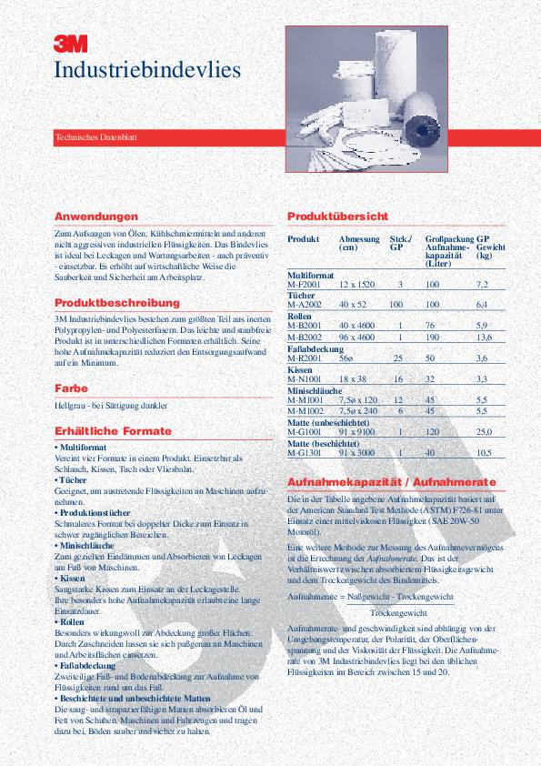 Industriebindevlies MA 2002 L.52cm B.40cm 100 Tü.Krt.3M