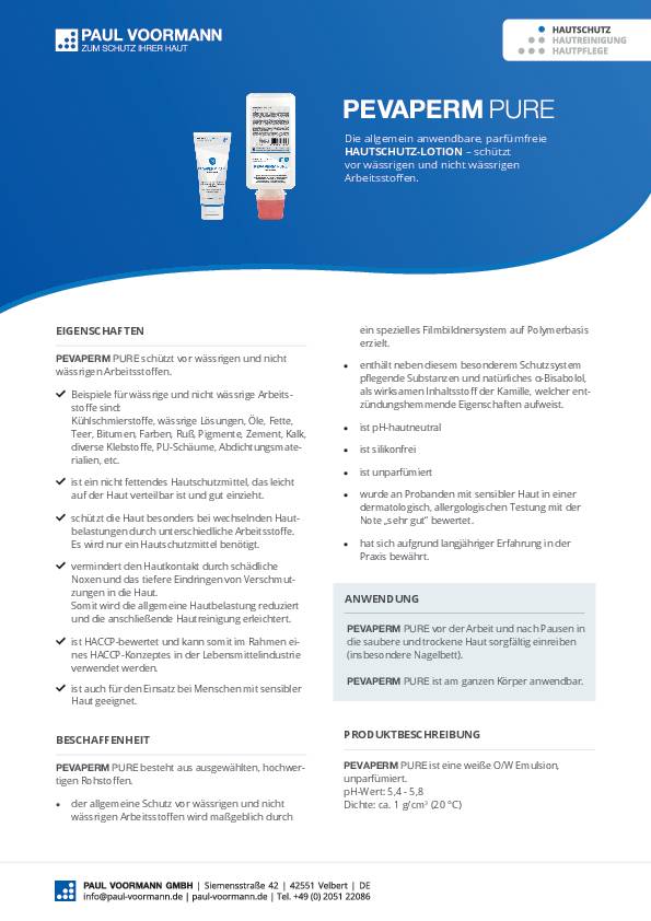 Hautschutz Pevaperm PURE 100ml unparfümiert Tube PAUL VOORMANN
