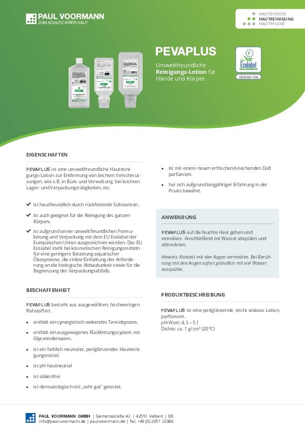Handreinigung Pevaplus 1l silikonfrei,pH-neutral Softflasche PAUL VOORMANN