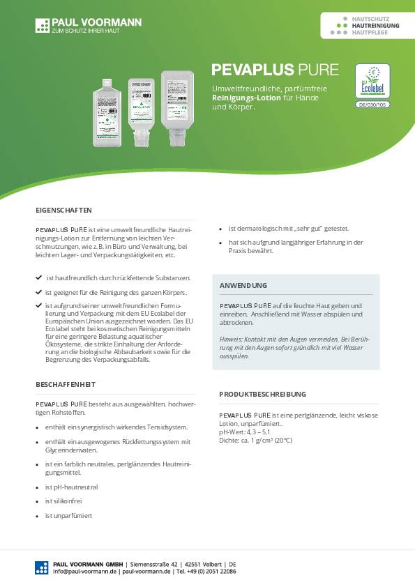 Handreinigung Pevaplus PURE 1l unparfümiert Softflasche PAUL VOORMANN