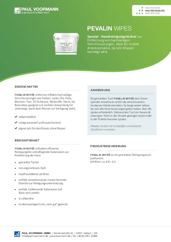 Reinigungstuch Pevalin Wipes silikonfrei,pH-neutral 150 St.Eimer PAUL VOORMANN