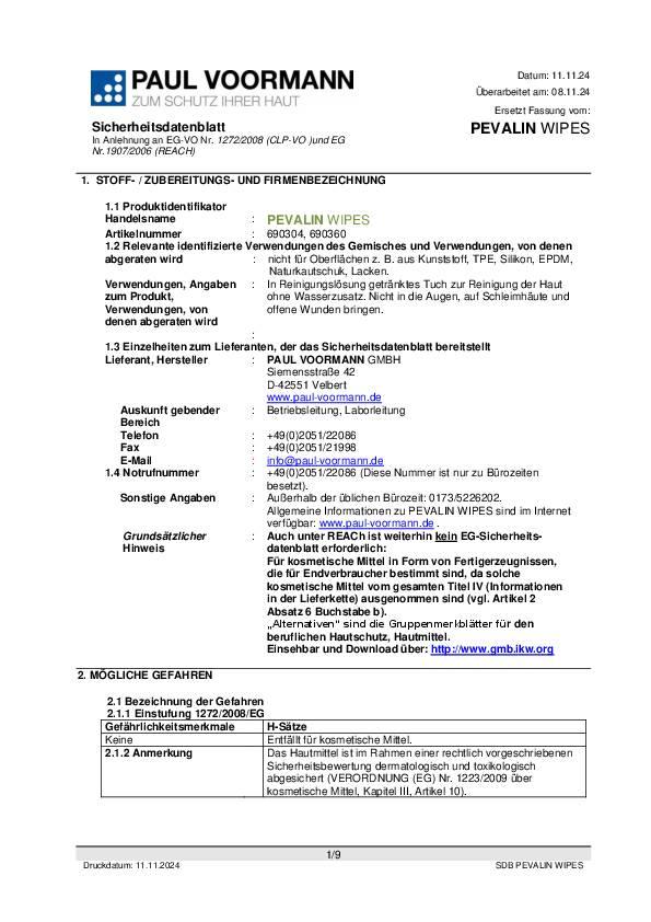 Reinigungstuch Pevalin Wipes silikonfrei,pH-neutral 150 St.Eimer PAUL VOORMANN