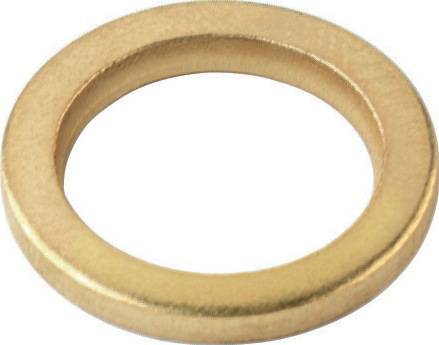 Ein einfacher, goldfarben metallener Ring mit einer flachen Oberfläche und abgerundeten Kanten, von oben auf einem weißen Hintergrund betrachtet.