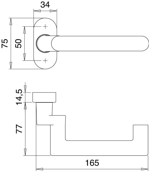 Profiltürdrückerlochteil 1133/2033 VA EST ov.8mm gekr.EDI