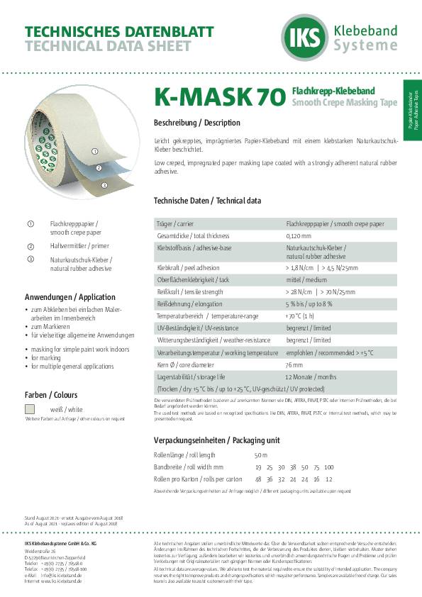 Kreppband K-MASK 70 leicht gekreppt weiß L.50m B.30mm Rl.IKS
