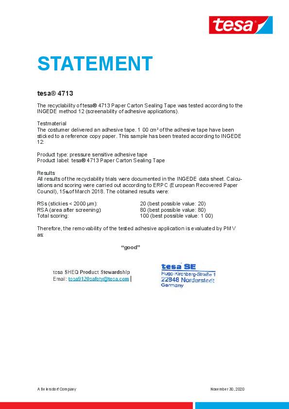 Verpackungsklebeband Papier tesapack® 4713 weiß L.50m B.50mm TESA