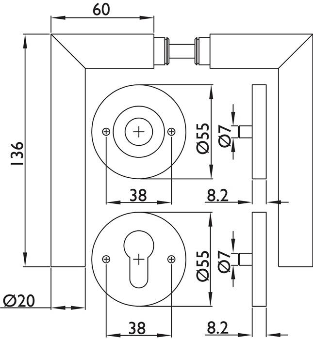 FS-Garnitur Basic 2 VA 60 D/K TS 40−58mm PZ rd DIN L/R HERMAT