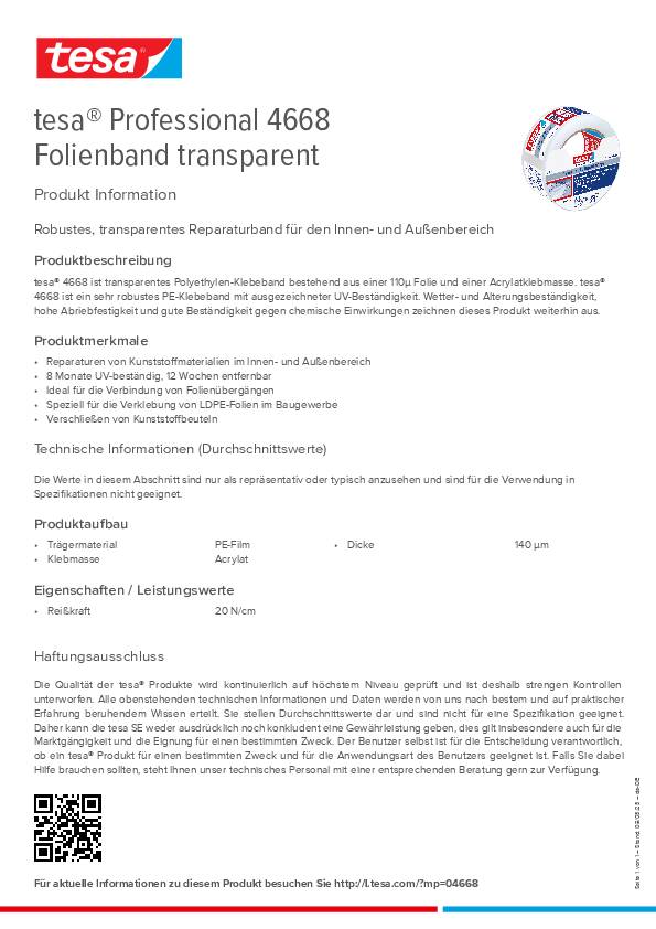Folienreparaturband tesaband® 4668 transp.L.33m B.50mm Rl.TESA