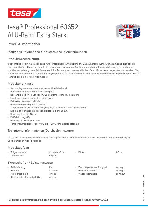 Aluminiumklebeband Strong 63652 m.Liner L.25m B.50mm Rl.TESA