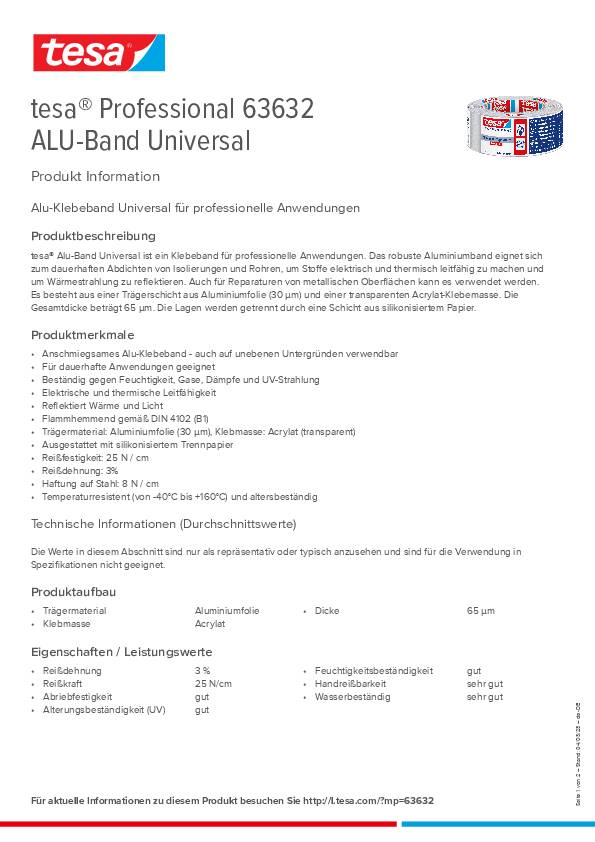 Aluminiumklebeband Univ.63632 m.Liner L.50m B.50mm Rl.TESA