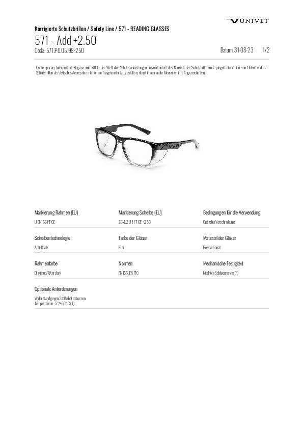 Schutzbrille Diamond/After Dark EN 166 Scheibe klar +2,5 PC UNIVET