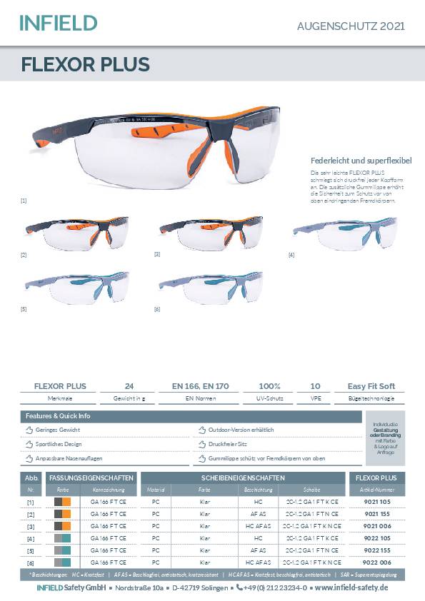 Schutzbrille Flexor Plus EN 166 Fassung:dunkelgrau-orange Scheibe:klar PC INFIEL