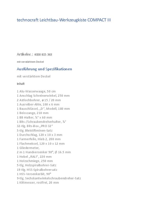 Leichtbauwerkzeugkiste Compact III 179-tlg.Schreinerausstattung TIXIT