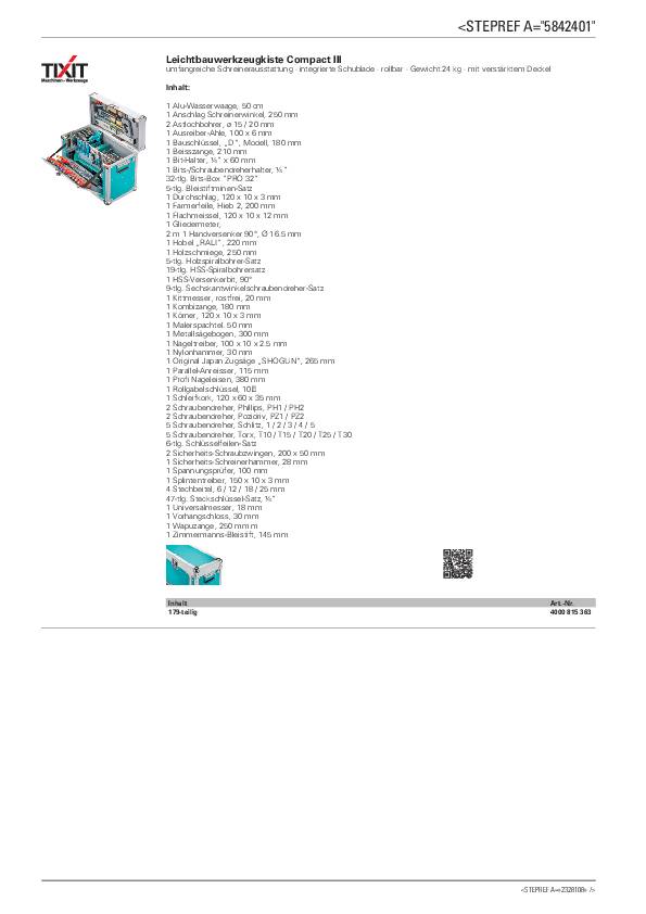 Leichtbauwerkzeugkiste Compact III 179-tlg.Schreinerausstattung TIXIT