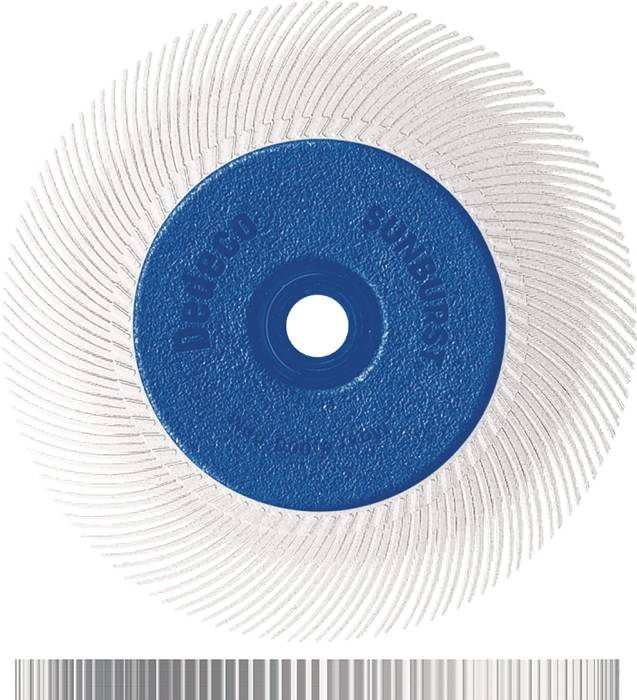 Schleifscheibe mit Schleifmittel mit blauem Zentrum, beschriftet mit 
