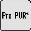 Pre-PUR®' Text in fetter, schwarzer Schrift auf einem grauen quadratischen Hintergrund.