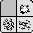 Vier Symbole: oben links, leer; oben rechts, Wolke; unten links, Blätter; unten rechts, Wellen.
