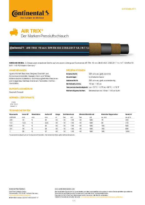 Pressluftschlauch AIR TRIX® ID 12,5mm AD 22,5mm L.40m schwarz SBR Rl.CONTINENTAL