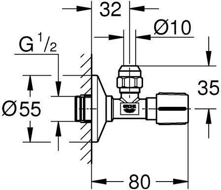 Grohe Eckventil 1/2Zoll 22039 m Schubrosette d= 55mm chrom