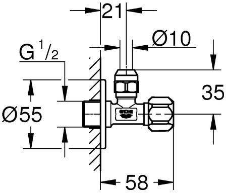Grohe Eckventil 1/2Zoll 22018 m Schubrosette d= 55mm chrom