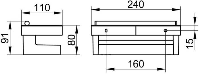 Technische Zeichnung eines rechteckigen Objekts mit einer Hauptbreite von 240 Einheiten und einer Höhe von 80 Einheiten. Pfeile zeigen die Maße an.