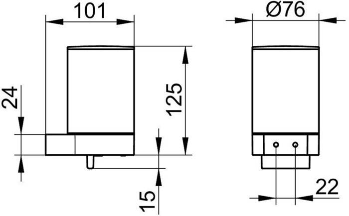 Rundes silberfarbenes Grohe-Duschventil mit schlankem Design, das zwei kleine Anzeigelichter am unteren Ende für Temperatureinstellungen aufweist.