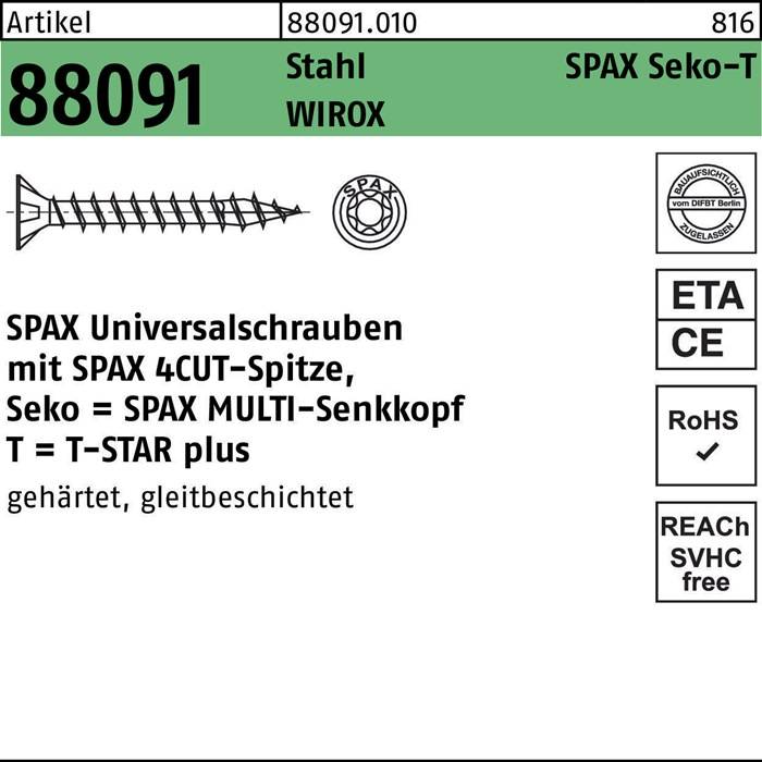 Schraube R 88091 SEKO/T-STAR 4x 45/40-T20 Stahl WIROX 200 Stück SPAX