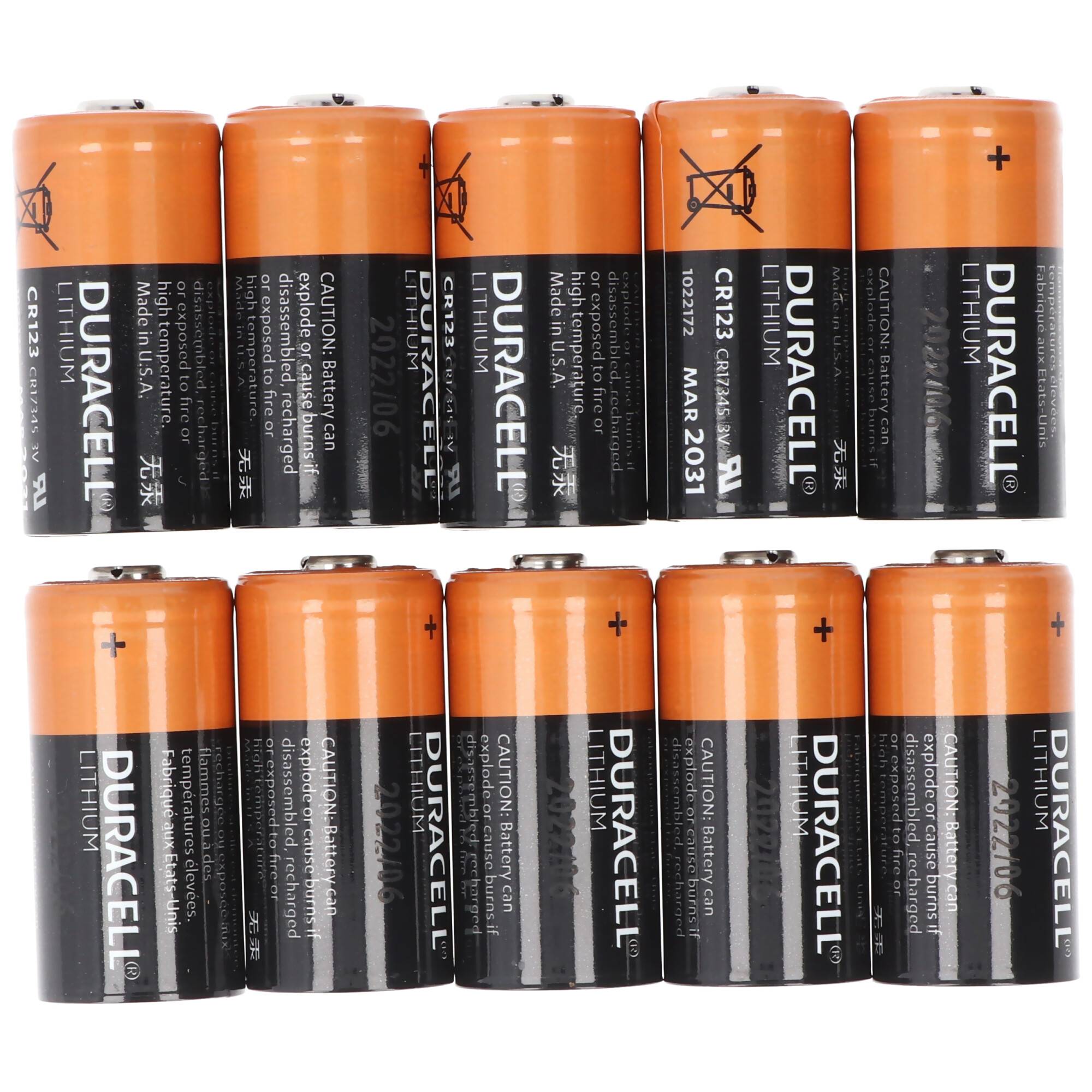 10x Duracell CR123A Lithium Batterie, 3V, Photobatterie CR123 A, im praktischen 10er Streifen