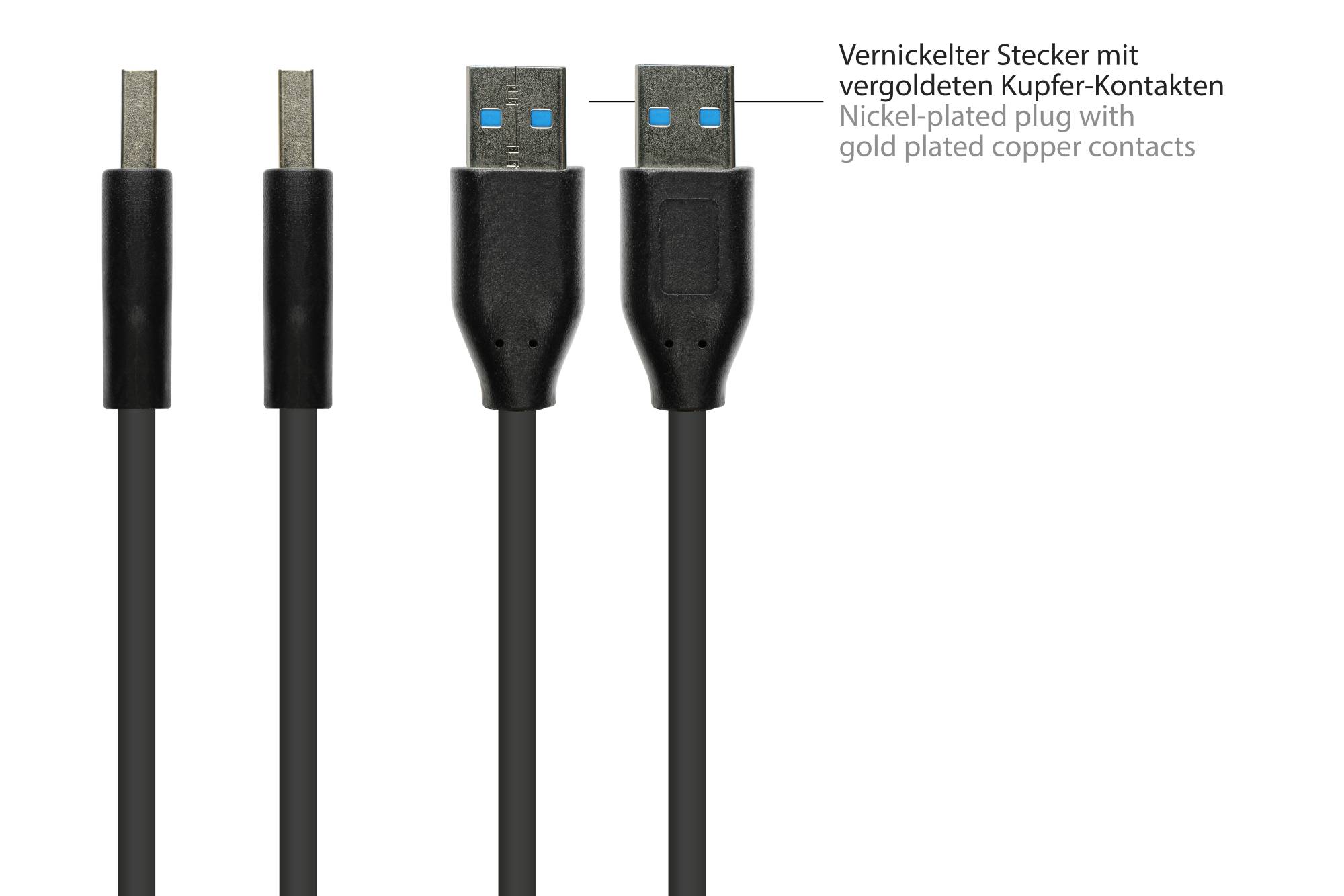 kabelmeister® Anschlusskabel USB 3.2 Gen.2 (10GBit/s / 3A), Stecker A an Stecker A, CU, schwarz, 0,5m