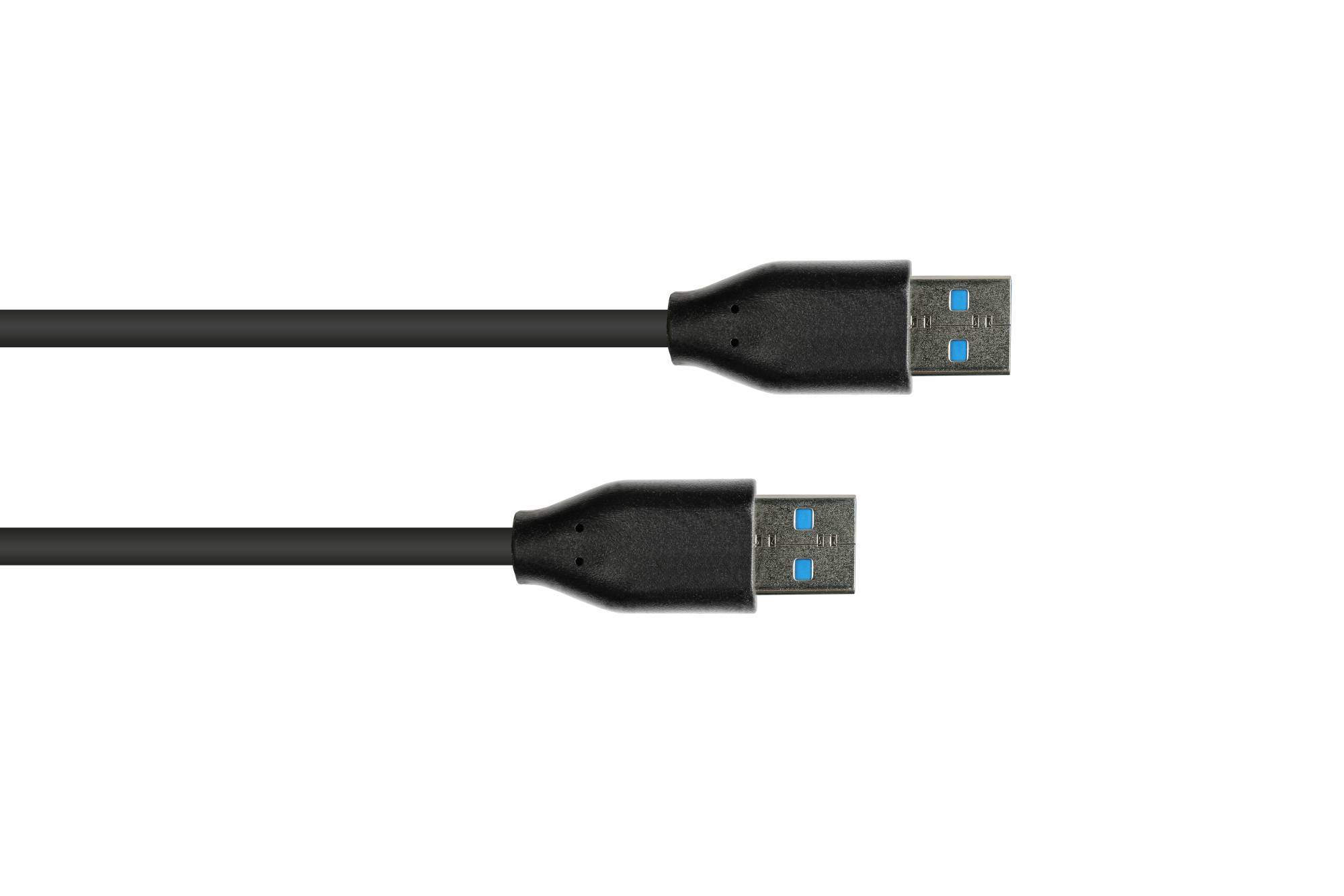 kabelmeister® Anschlusskabel USB 3.2 Gen.2 (10GBit/s / 3A), Stecker A an Stecker A, CU, schwarz, 1m