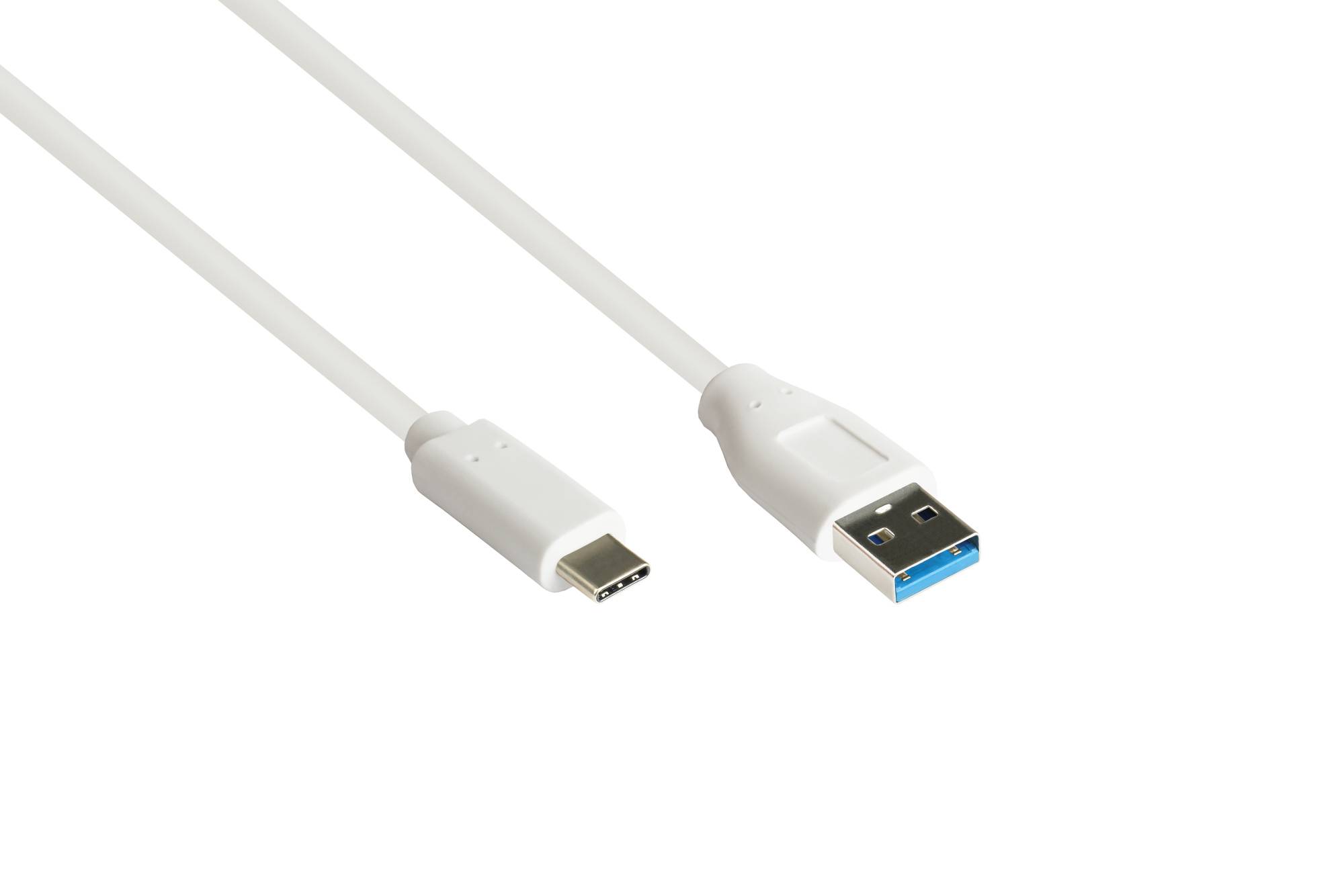 kabelmeister® Anschlusskabel USB 3.2 Gen.2 (10GBit/s / 3A), Stecker A an USB-C™ Stecker, CU, weiß, 0,5m