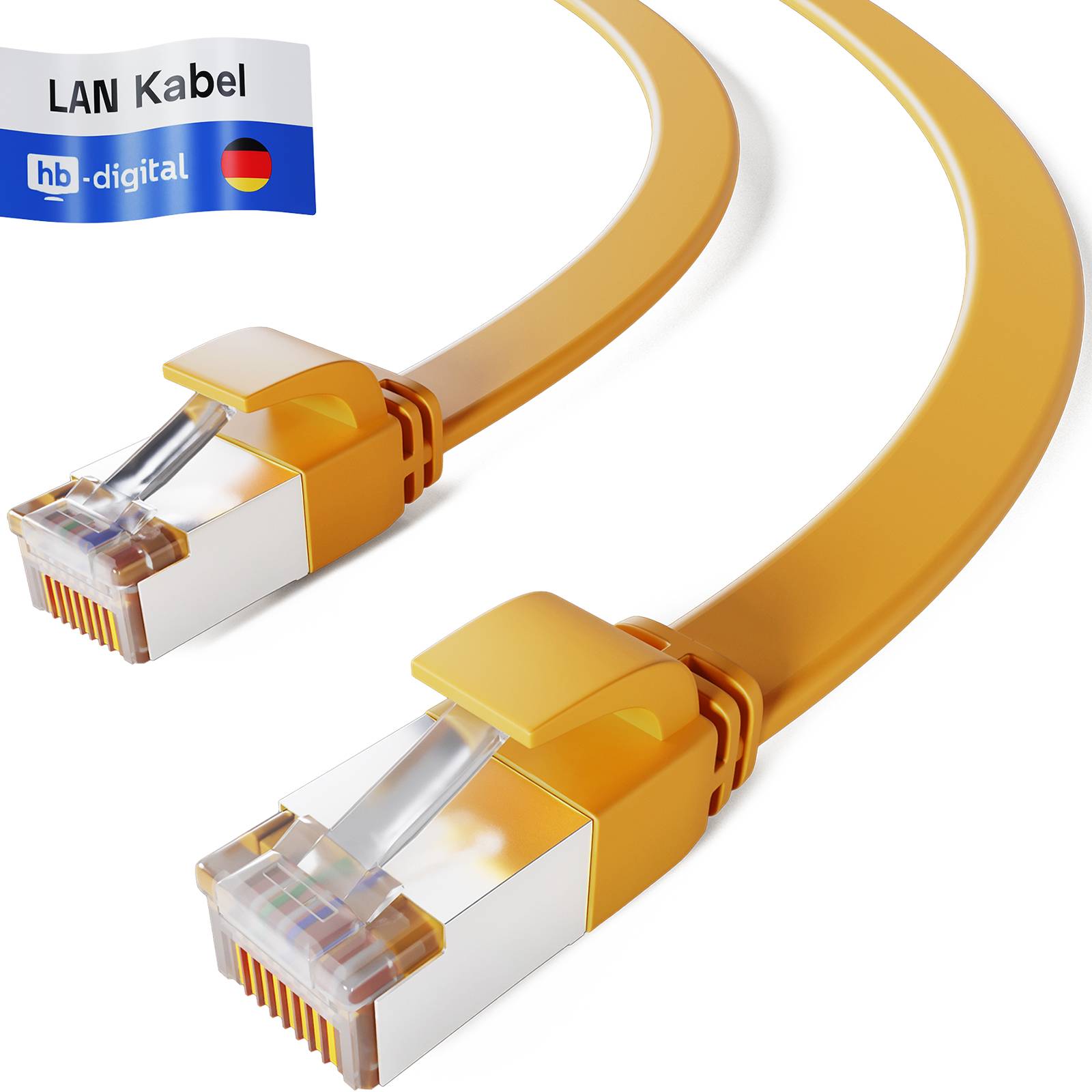 hb-digital Netzwerkkabel flach LAN Kabel CAT7 RJ45 U/FTP PVC 1m gelb