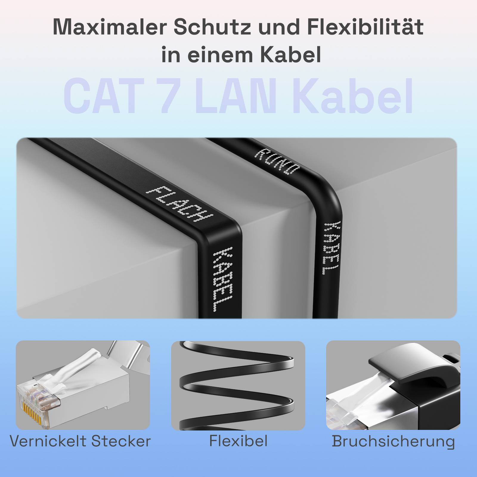 hb-digital Netzwerkkabel flach LAN Kabel CAT7 RJ45 U/FTP PVC 15m schwarz