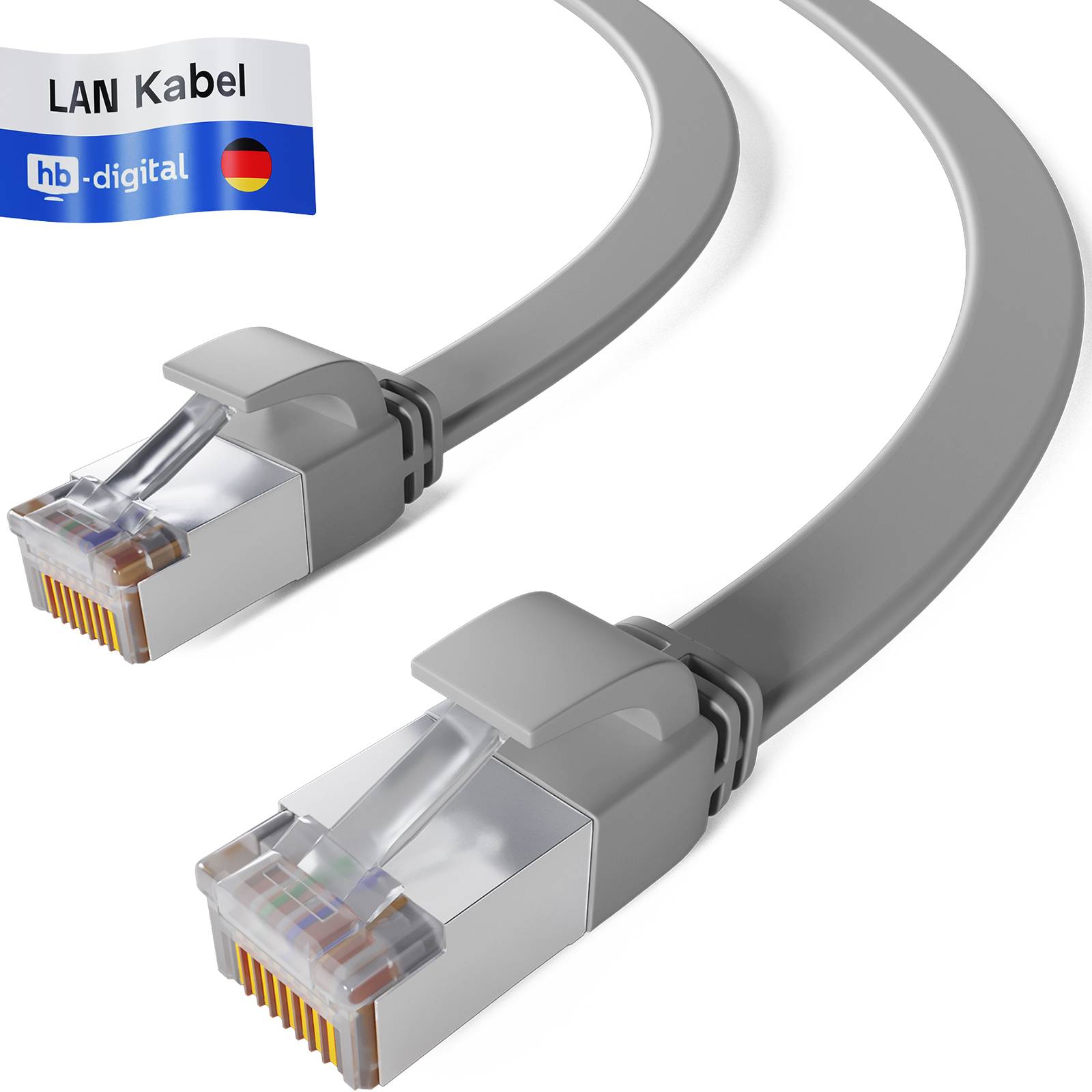 hb-digital Patch Kabel CAT7 flach RJ45 U/FTP PVC 2m grau