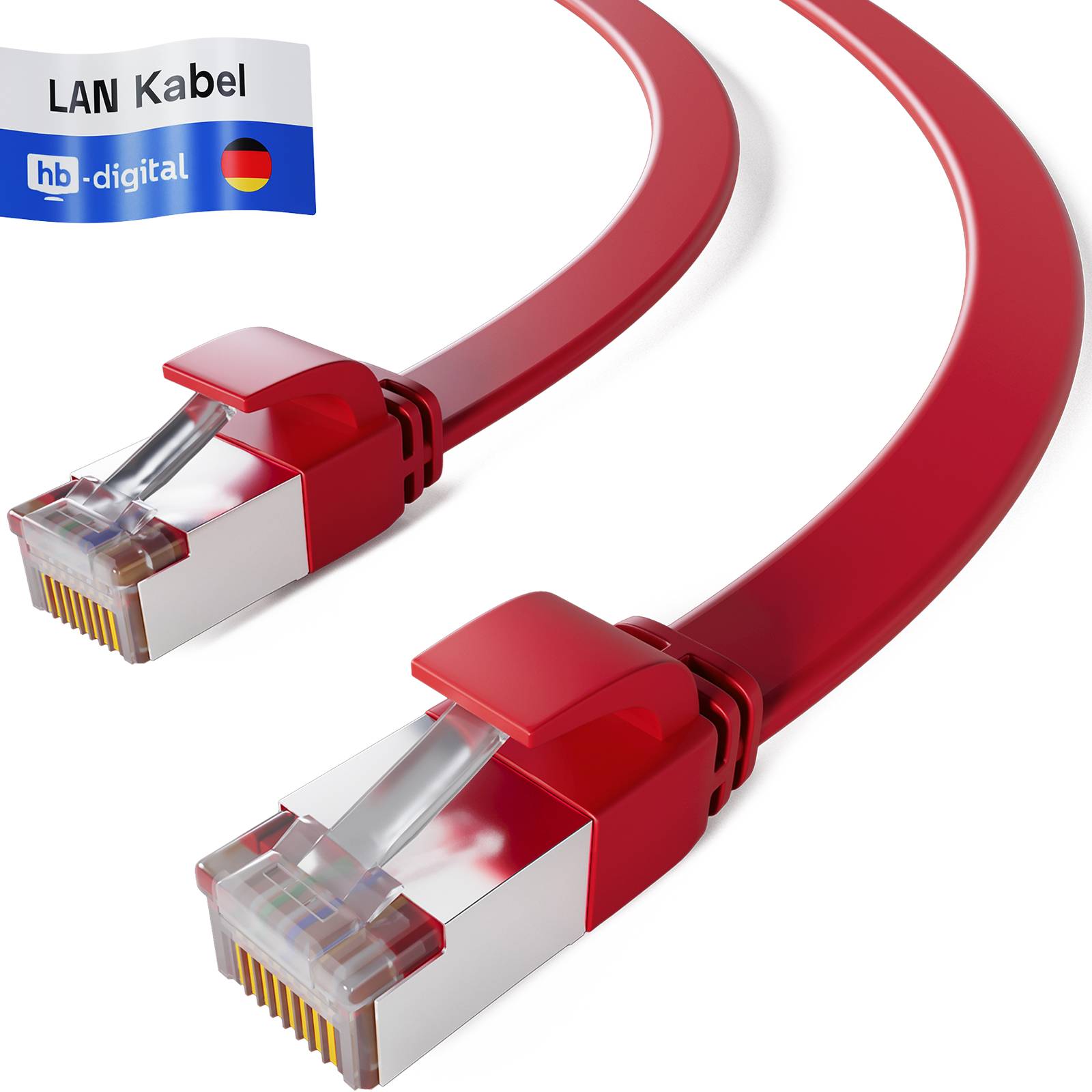 hb-digital Netzwerkkabel flach LAN Kabel CAT7 RJ45 U/FTP PVC 2m rot