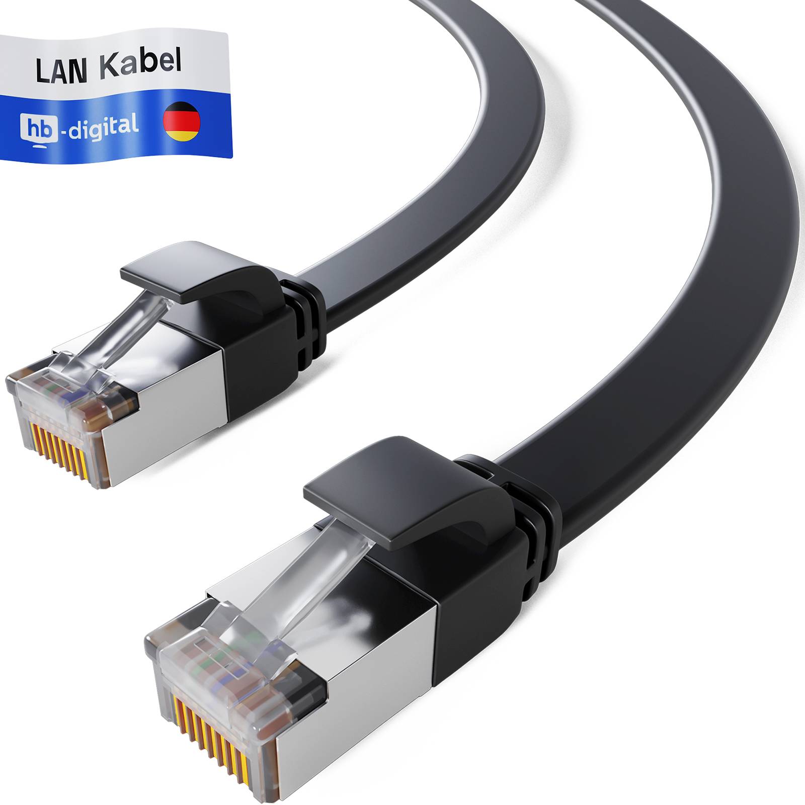 hb-digital Netzwerkkabel flach LAN Kabel CAT7 RJ45 U/FTP PVC 2m schwarz